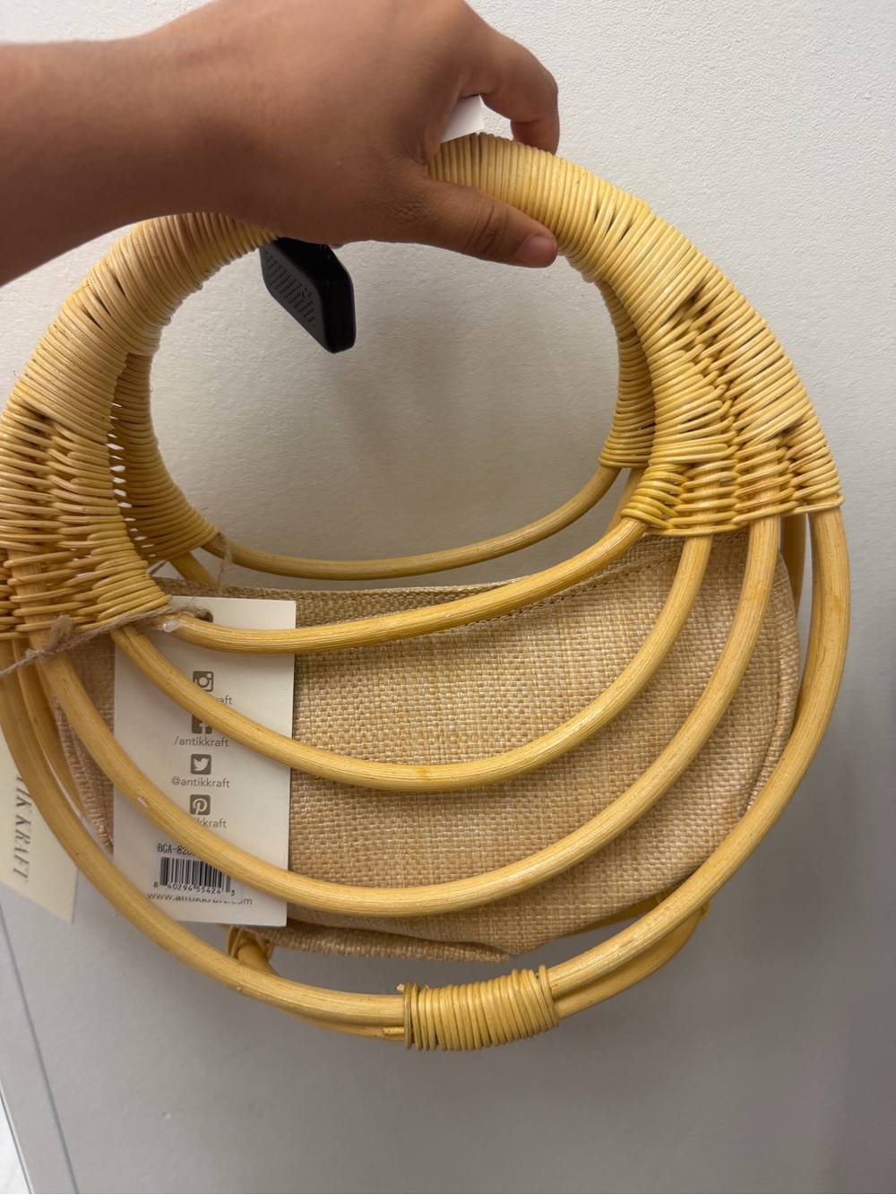 Handwoven Yellow Rattan Circle Handle Bag - Women Accessories